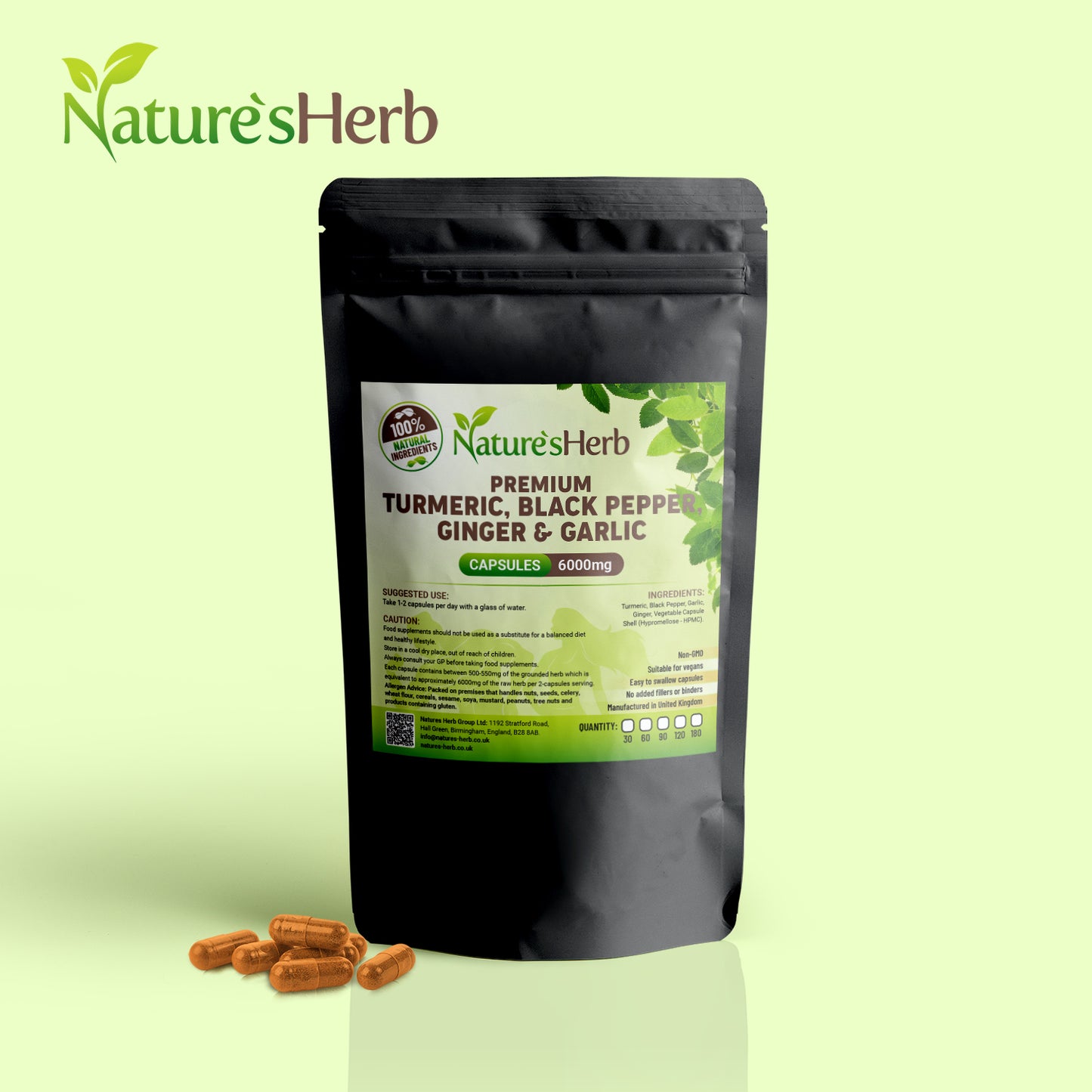 Turmeric + Black Pepper + Ginger + Garlic Complex Capsules 6000mg