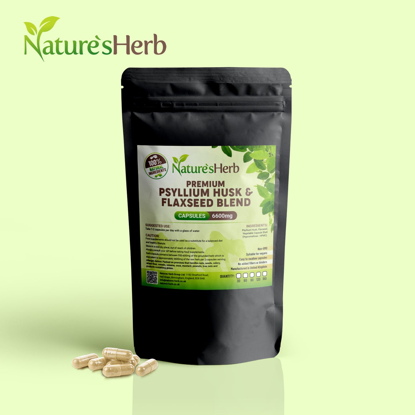 Psyllium Husk & Flaxseed Complex Capsules 6600mg