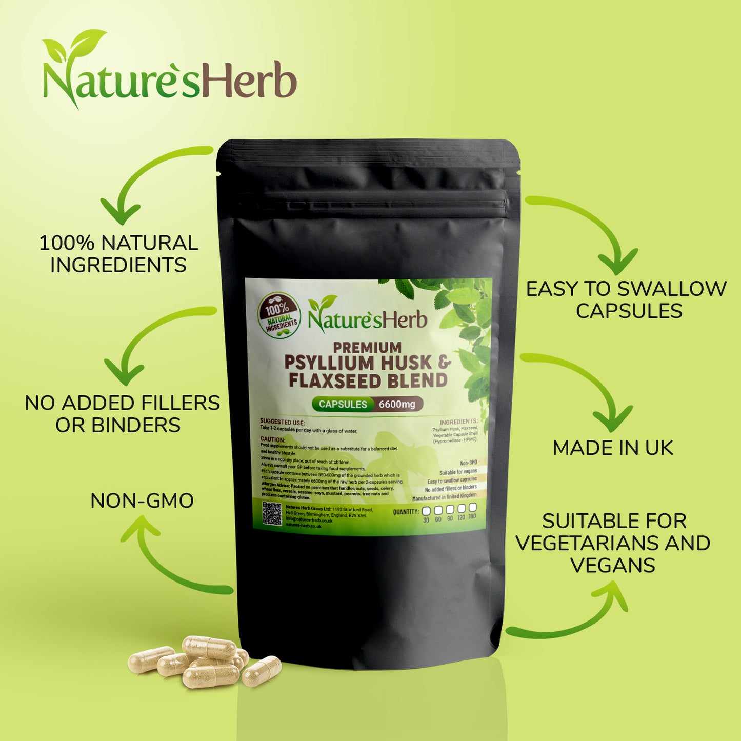 Psyllium Husk & Flaxseed Complex Capsules 6600mg